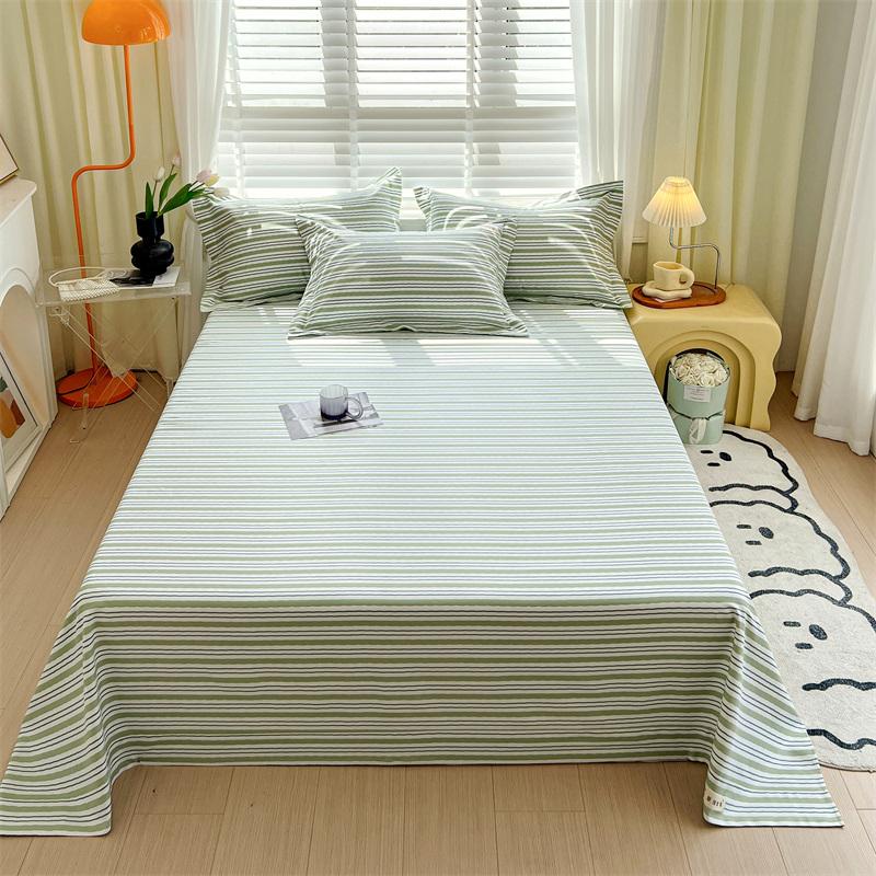 Green Check Raw Cotton Bed Sheets For Double Bed All Seasons Bed Cover Full Set Queen/King Size Flat Top Sheets No Pillowcase