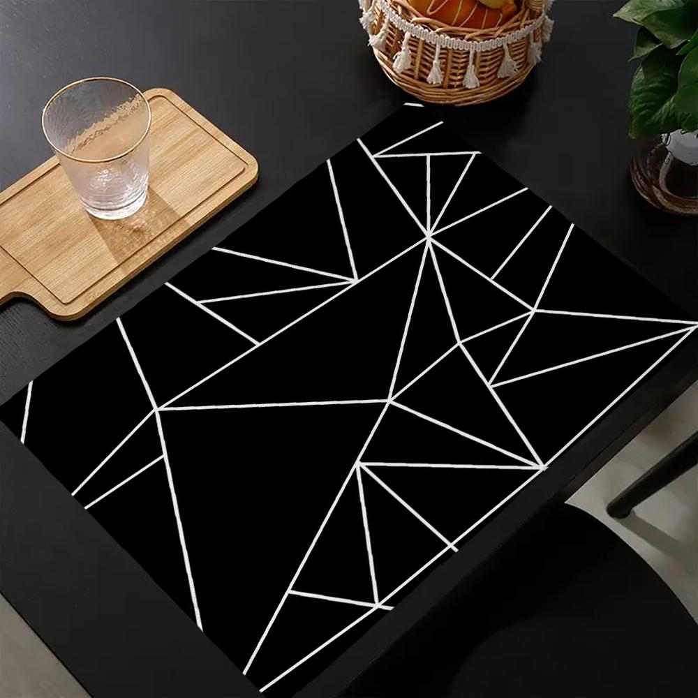 Set da 4 tovagliette geometriche bianche e nere personalizzate in cotone e lino per tavolo da pranzo, sottobicchiere, sottotazza per ciotola/tazza, decorazione per la casa 10.11WJY