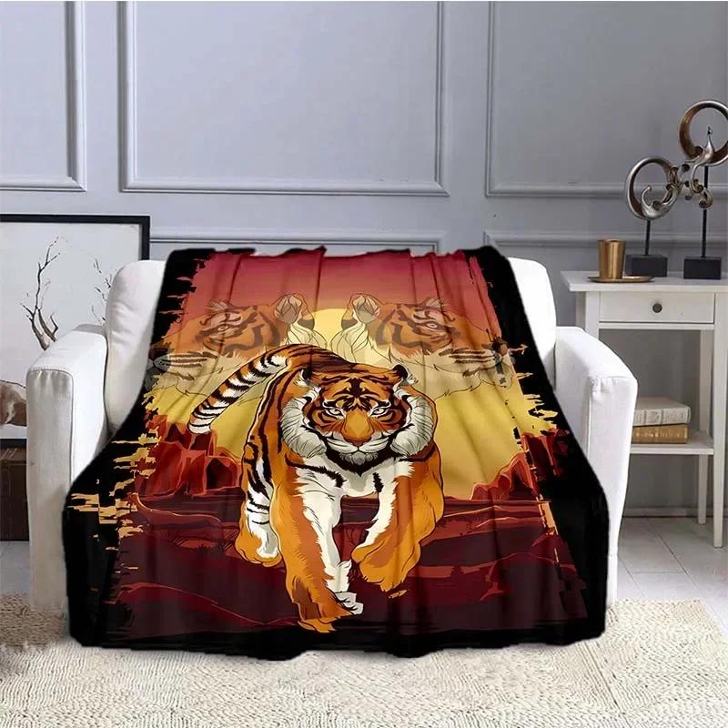 3D Print Tiger Flannel Throw Blanket Wild Animals Blanket King Queen Size Super Soft Lightweight Warm for Living Room Couch Sofa