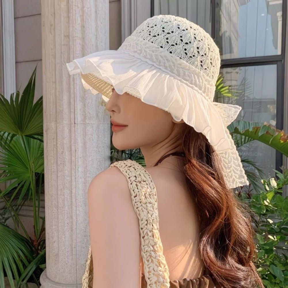 Breathable Vacation Beach Cap Lightweight Woven Sun Cap Wide Brimmed Straw Hat  Spring / Summer