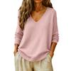 Women's Casual V-Neck Sweater Long Sleeve Loose Fit Color Knit Top