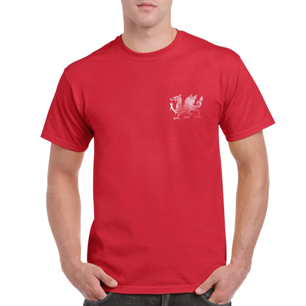 Welsh Dragon T-shirt Front Left Chest Hand Printed in the UK Football Fans L