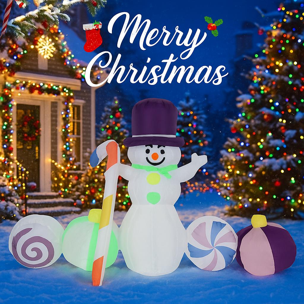5.91FT Inflatable Toy Snowman Candy Decoration Xmas Yard Lawn Home Party Decor Ornament With LED Lit Christmas Supplie Gift