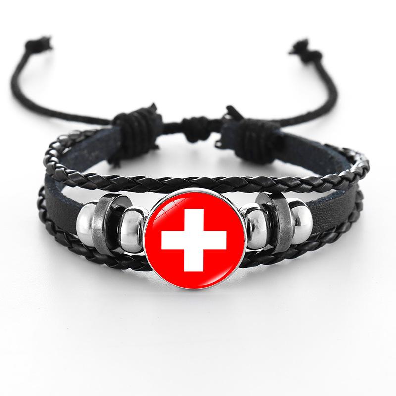 European Cup National Flag Woven Leather Bracelet - Handmade Punk Style