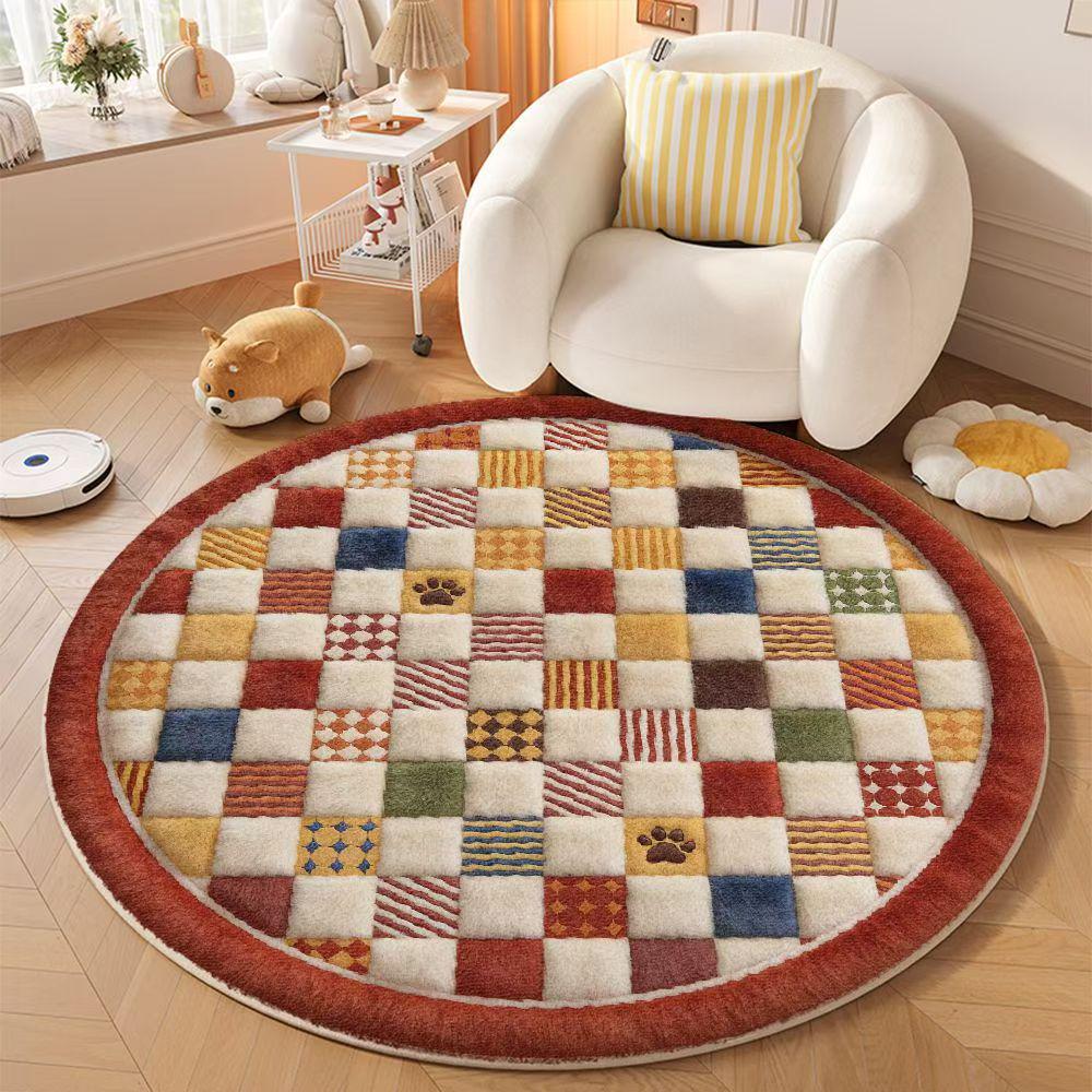 Round Cartoon Imitation Cashmere Rug - Stain-Resistant, Insulating, for Living Room or Sofa