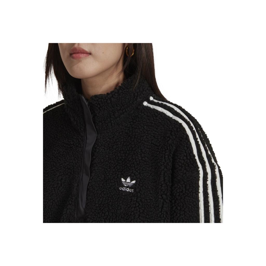 Adidas Originals Trefoil Logo Embroidered Striped Half-Zip Jacket Women Jackets Black HM2128
