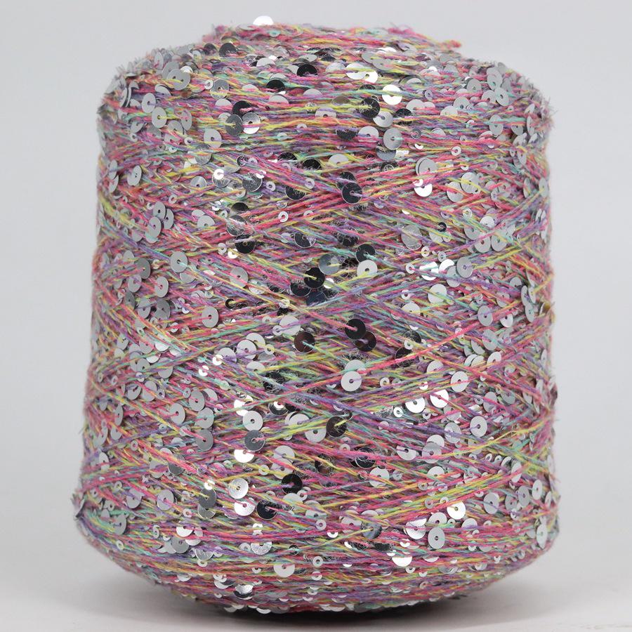 Hand-Knitted Bright Cotton Yarn with Sequins, 3MM+6MM, Combed and Fancy