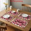 2D Flat Printing 4pcs Placemats, Valentine's Day Spring Decoration with Pink Rose Heart and Bow Pattern, Printed Placemats