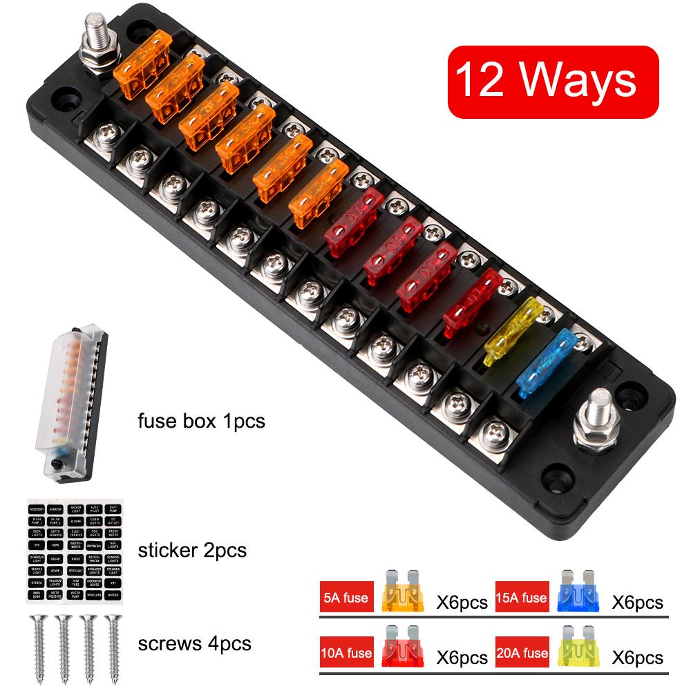 32V 75A Fuse Box Holder Flame Retardant 6 Ways 12 Ways Blade Fuse Block With Cover Accessories For Car Marine Boat Truck Trailer Fuses4