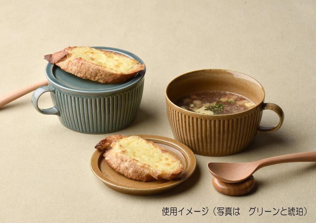 Hasami ware soup cup with red gray lid,