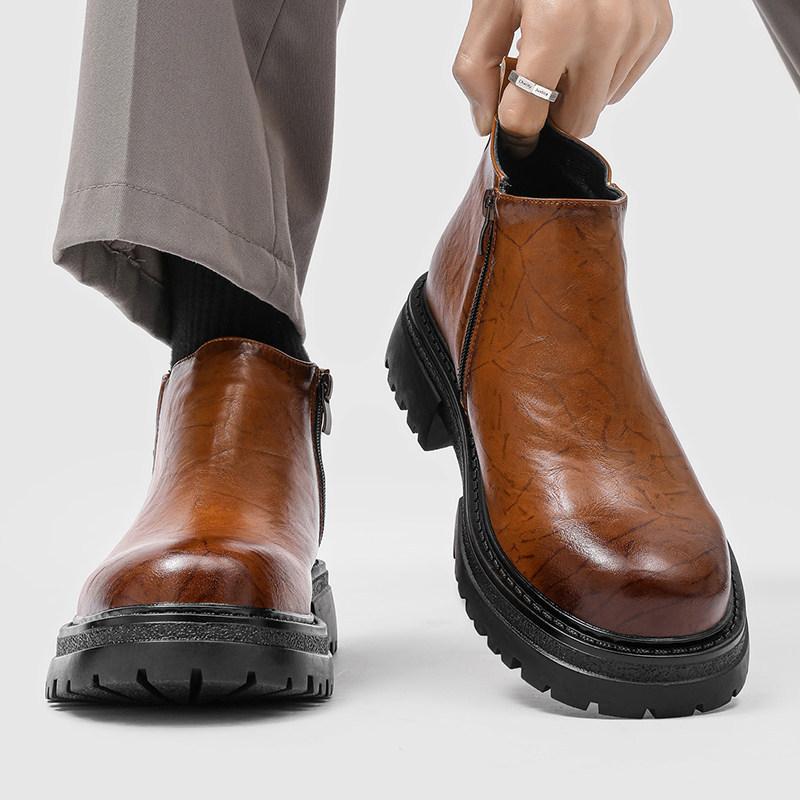 Chelsea Boots Winter British Style Platform Heightening Short Boots High Top Business Leather Shoes Smoke Boots Medium Top Martin Boots