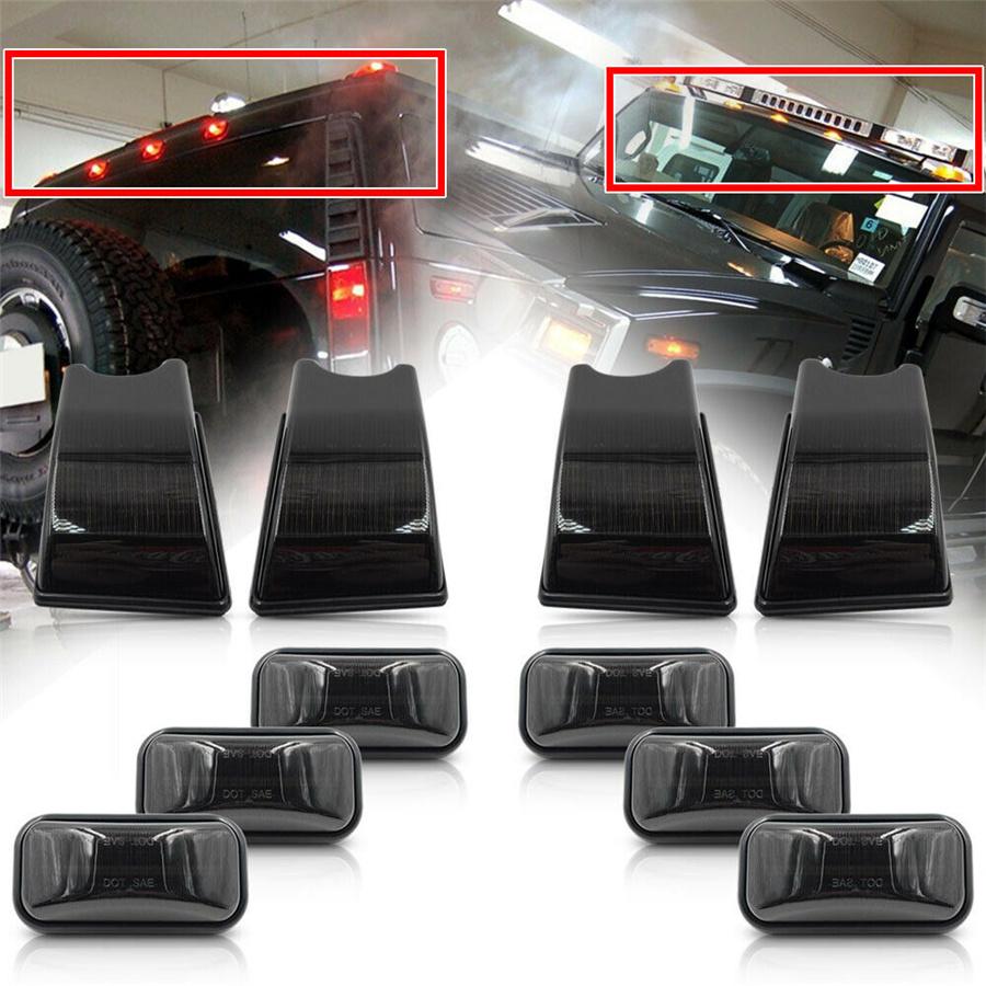 For Hummer H2 2003-2009 Smoked LED Top Roof Cab Marker Light + Front Rear LED Side Marker Light Signal Lamp 14pcs/set