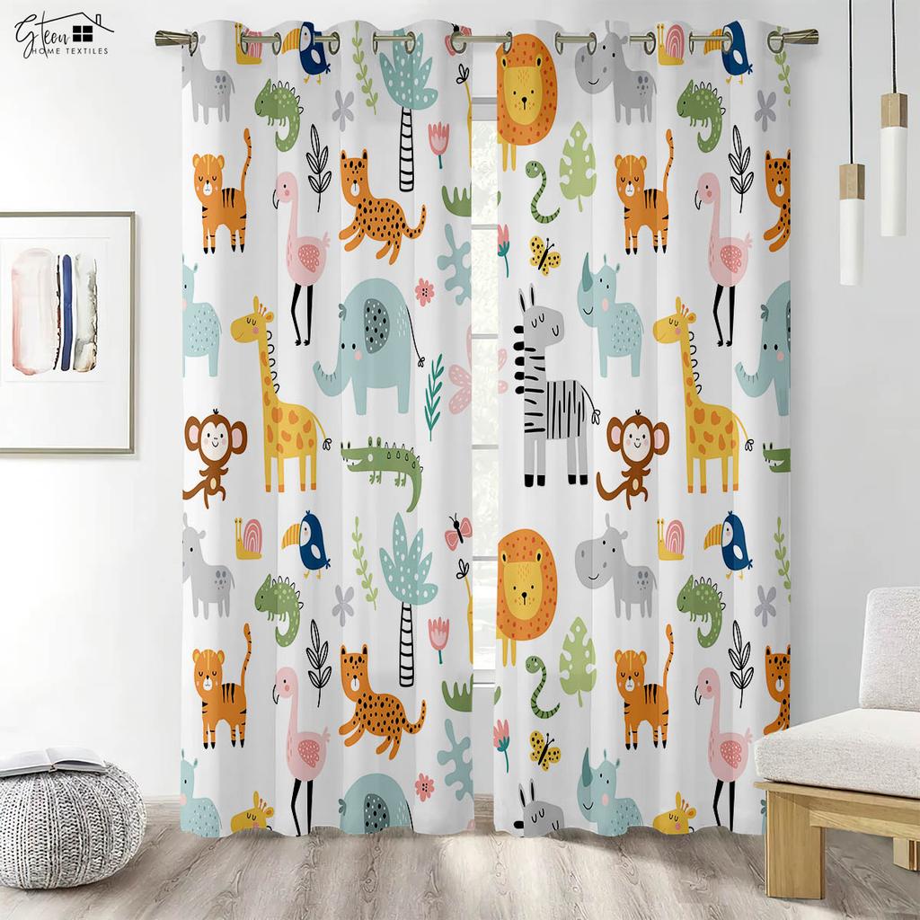 Animal Three-Dimensional Print Draperies Tiger Lion Crocodile Giraffe Elephant Monkey Penguin Fox Rabbit Hedgehog Dragon Cartoon Style Anime Drapery