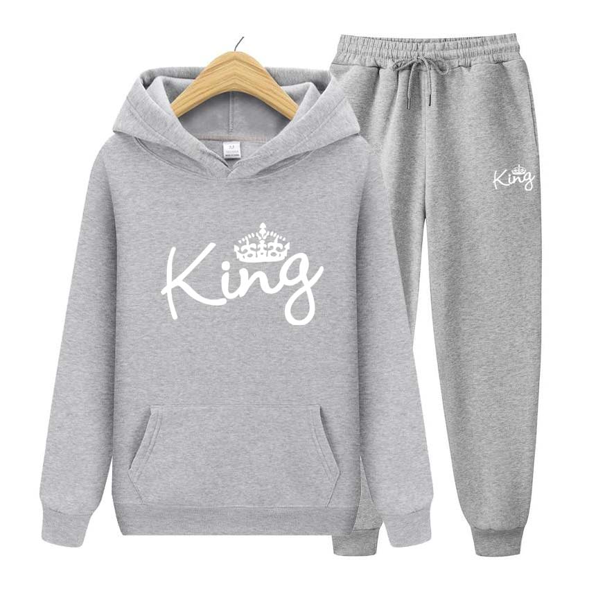 Men Tracksuits Set Spring Autumn King Print Sweatshirt Long Sleeve Hoodie Set Men Womens Hoodies Pants Clothes