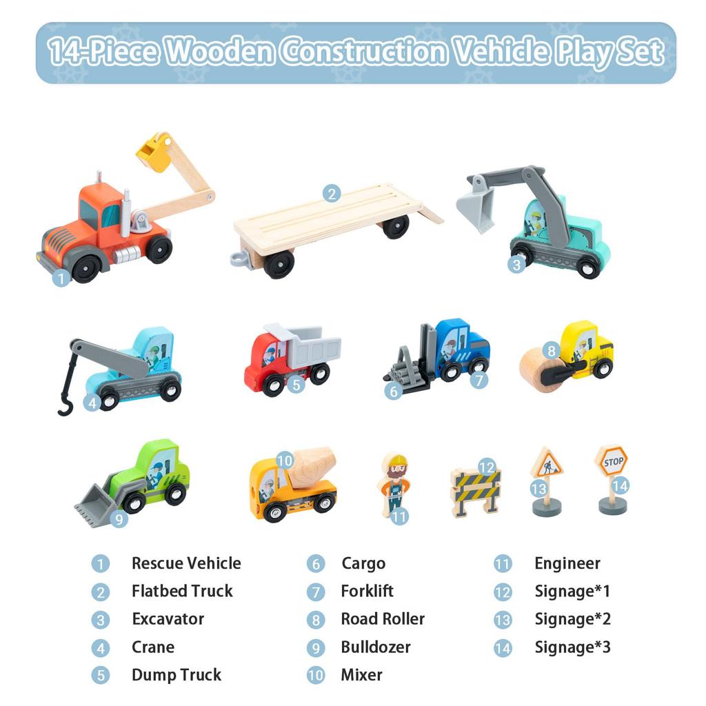 UMU Construction Vehicle Miniature Educational Emergency Vehicle Work Vehicle Toy for Boys Ages 3 and Various Vehicles Working Toy Wooden Set, Cars,