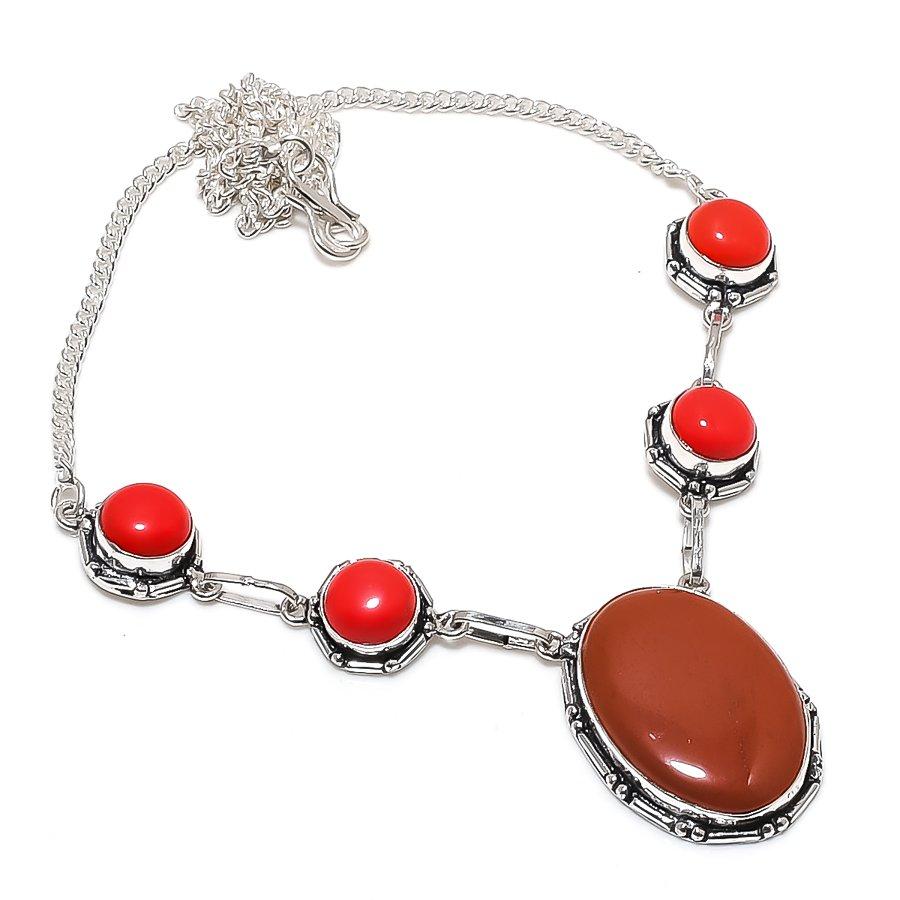Natural Carnelian, Coral Gemstone 925 Sterling Silver Jewelry Necklace 18" U8d60