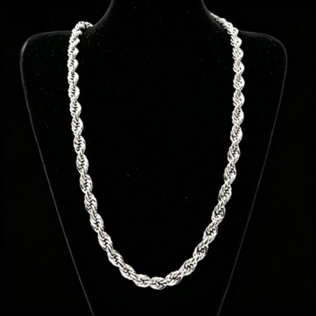 4MM Silver Plated Twisted Rope Jewelry Set, Minimalist Twist Chain Necklace & Bracelet Unisex Layering Daily Accessory