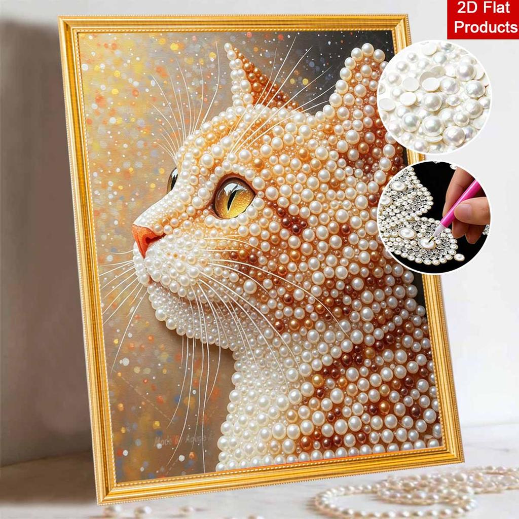 Pearl Painting DIY Kit Elegant Cat Portrait Frameless Sparkling Bead Art Canvas Creative Home Decor Craft for Beginners