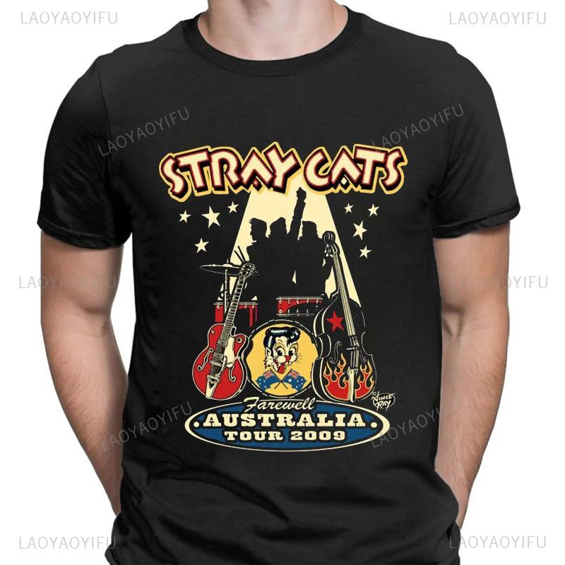 Stray Cats Rock Klassiska T-shirts Amerikanskt Rockabillyband Fan Hipster Streetwear Mode Andningsbar Pojke Flicka Män Kvinnor Bomulls T-shirt