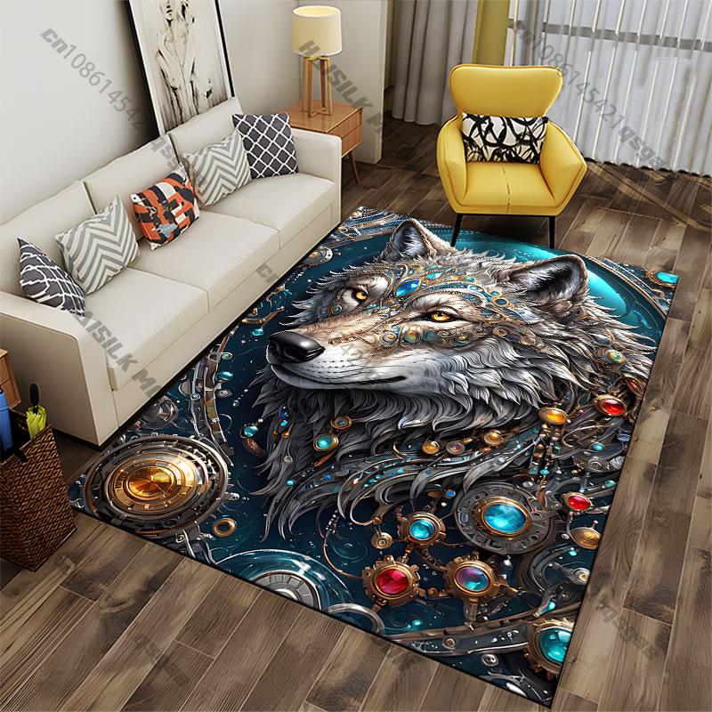 Majestic Wolf Adorned with Symbolism Carpet Yoga Living Room Room Decor Children's Crawling Mat Doormat Area Rug Games Mat