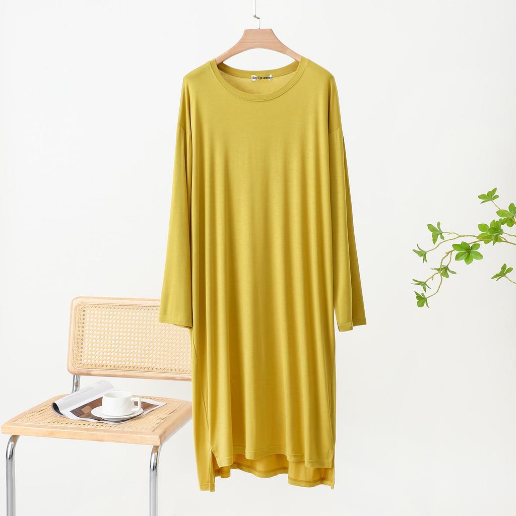 Women's Long Cotton Nightgown, Thin Loose Fit, Long Sleeve, Solid Color, Plus Size, Home & Outdoor Wear
