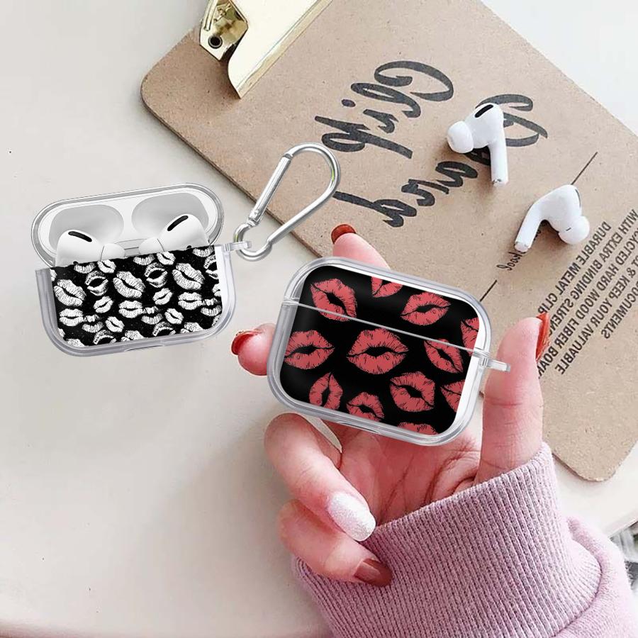 Case For Airpods Pro2 4 Pro 2 1 Pro3 3 Clear Earphone Cases Cover Red Black Lip Art