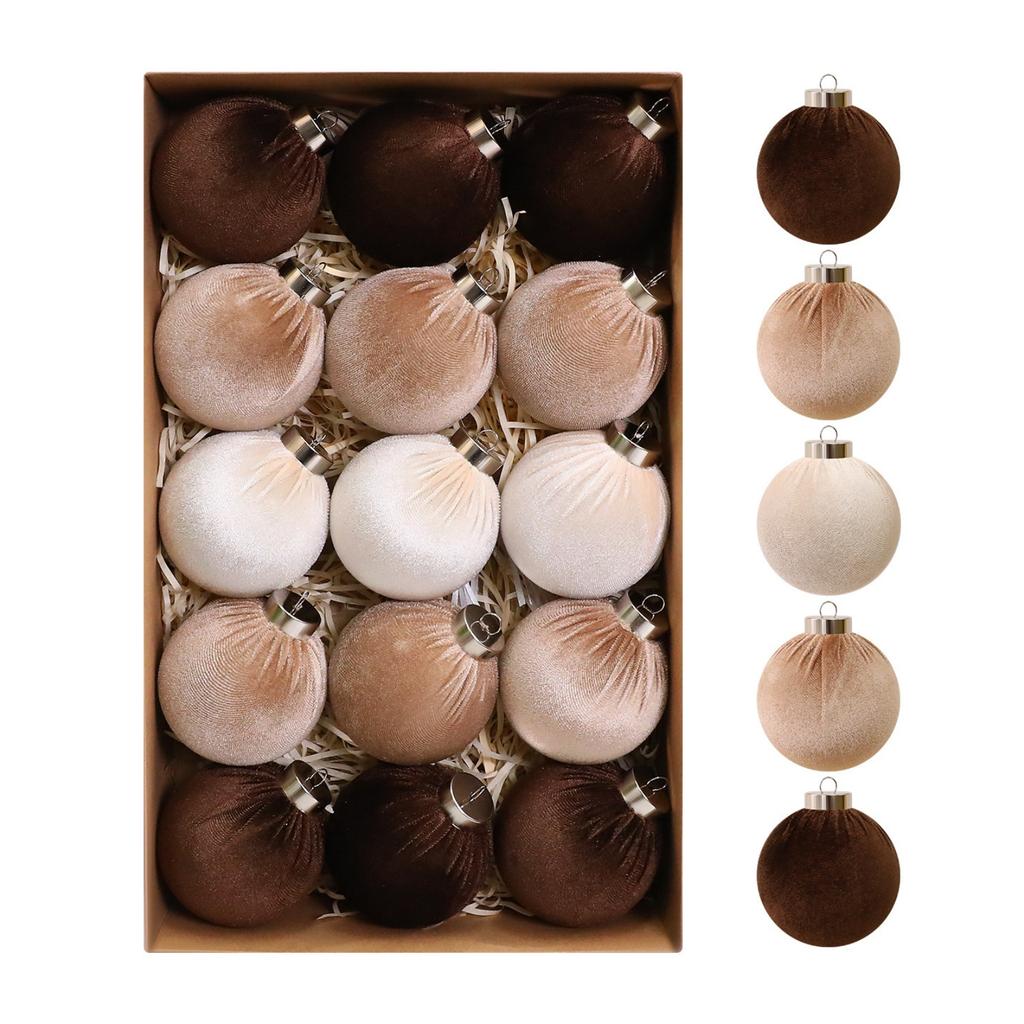 Brown Velvet Christmas Tree Ornaments - 15pcs Shatterproof Christmas Balls For Xmas Trees Decorations