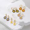 HECHENG,Gold Plated Daisy Hoop Earrings,Enamel Sunflower Zircon Gift for Women