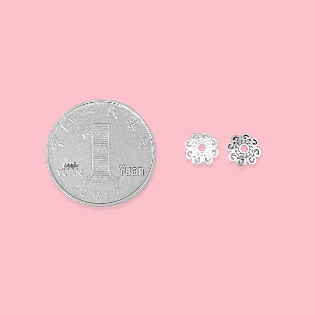 Sterling Silver Hollow Flower Base Spiral Cap Spacer Beads for DIY Tibetan Silver Bracelets