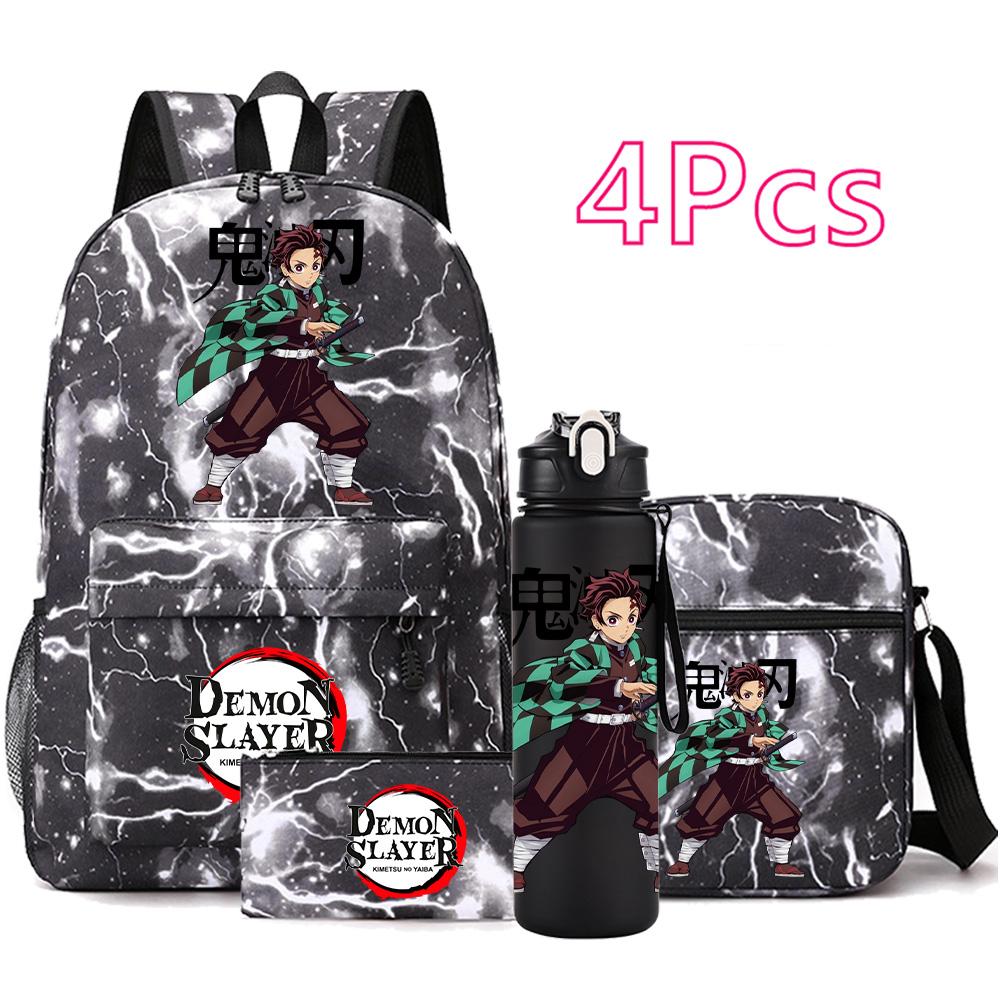 

4Pcs/set Anime Demon Slayer Printed Backpack with 750Ml Water Bottler for Teenager Student Girl Boy Large Capacity Waterproof Bookbag Gift