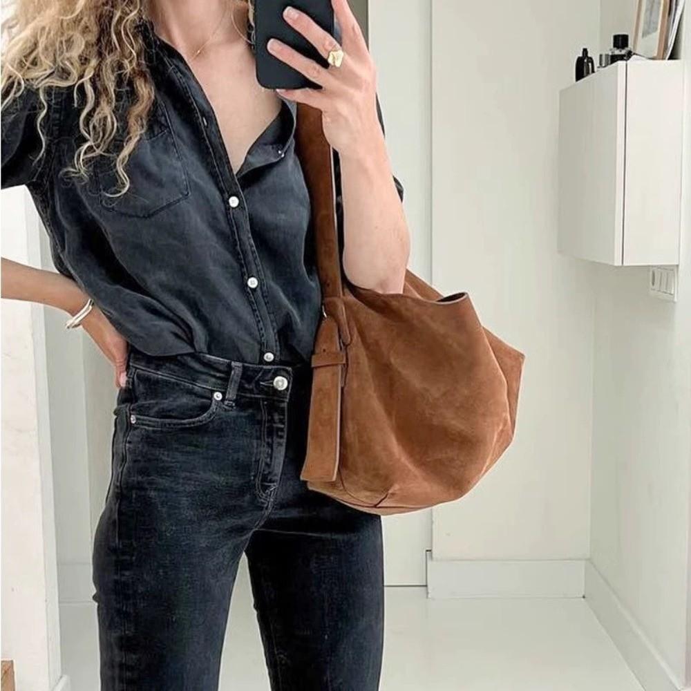 Versatile Retro Shoulder Bag Nubuck Leather Large Capacity Crossbody Bag Luxury Ladies Handbag for Women