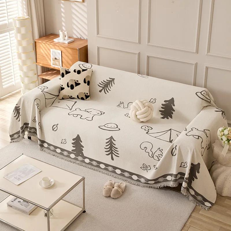 Modern And Simple Cartoon Chenille Sofa Cover Four Season Universal Anti Slip And Dustproof Leather For Living Room Sofa Cover