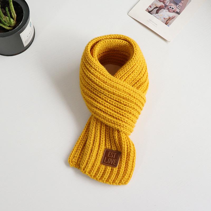 Korean Fashion Kids' Leather Patch Wool Scarf - Autumn/Winter Warm Neck Warmer for Boys, Girls, Babies