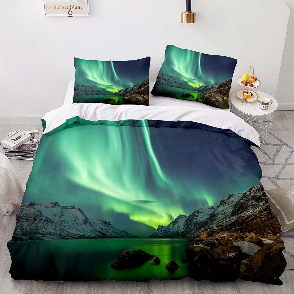 Home Textile Landscape Aurora Quilt Cover Digital Printing Three-Piece Set
