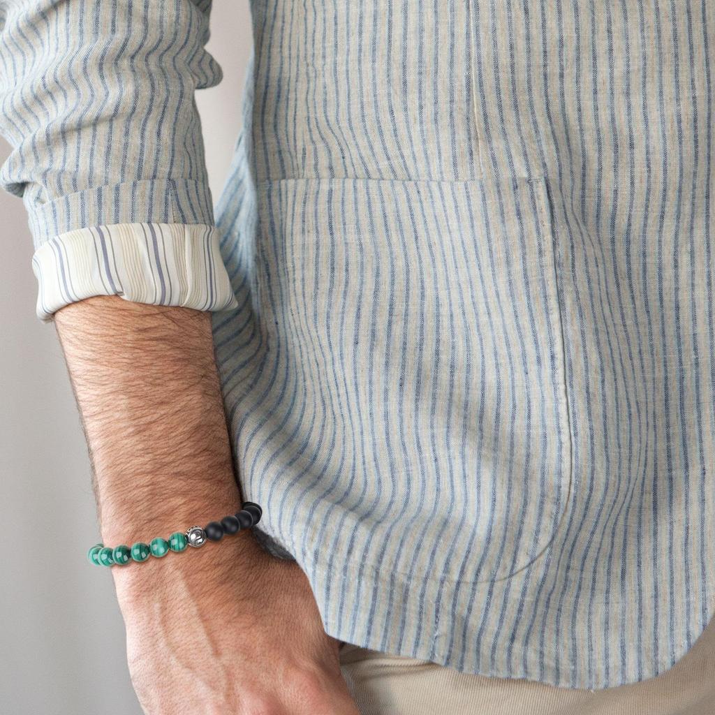 GAVU Men's Malachite Matte Onyx Tai Chi Yin Yang Power Stone Bracelet