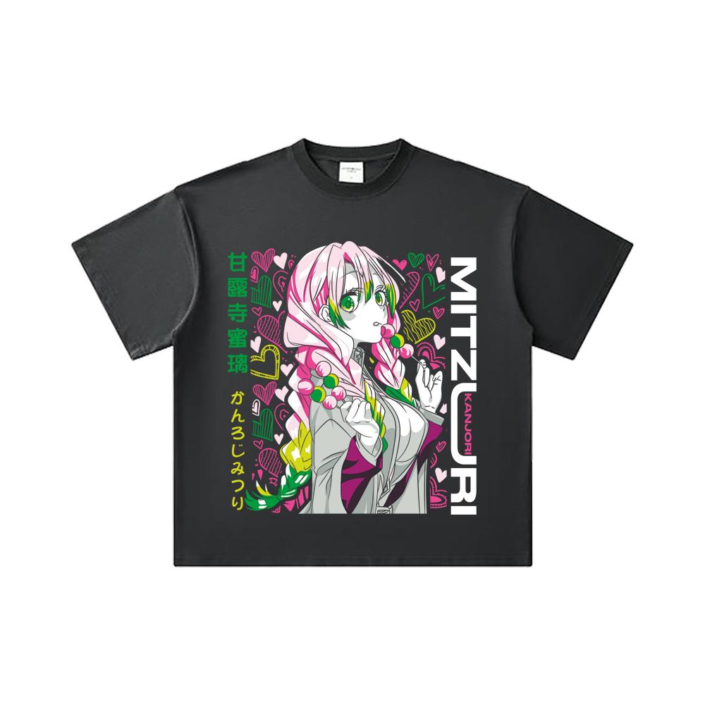 260 GSM Double Yarn 32 Count 100% Cotton Demon Slayer V102 Mitsuri Print Unisex Heavy Cotton T Shirt