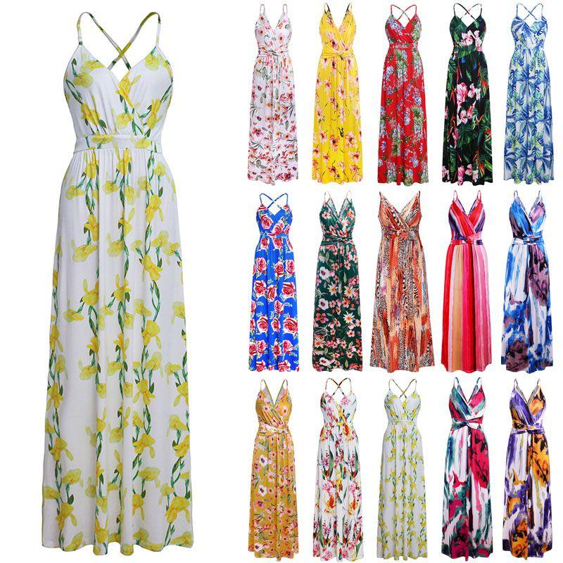 Elegant Women's Boho Long Maxi Dress With Floral Prints For Summer Parties And Beach Events