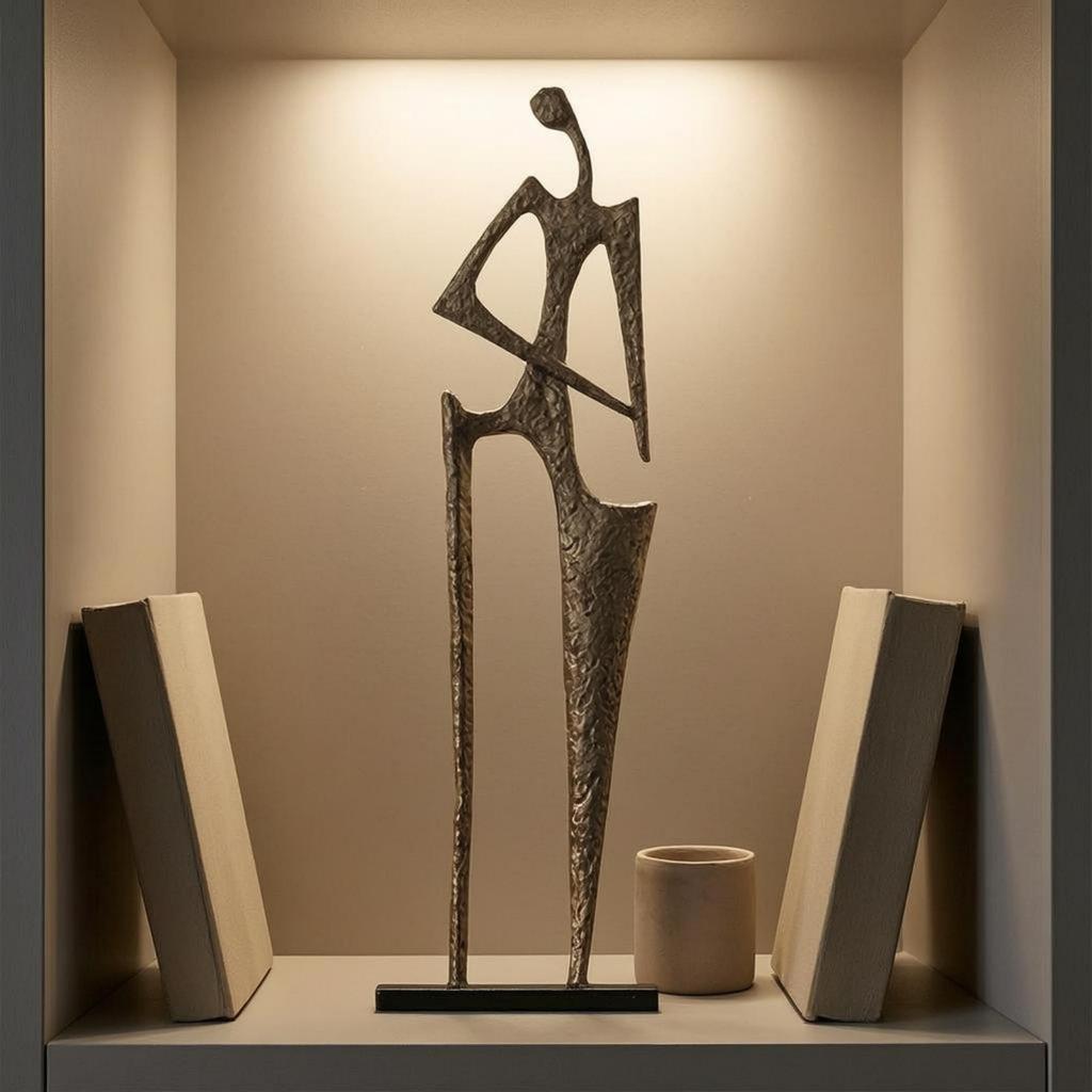 Abstract Human Sculpture Elongated Standing Figure Ornament Marble Base