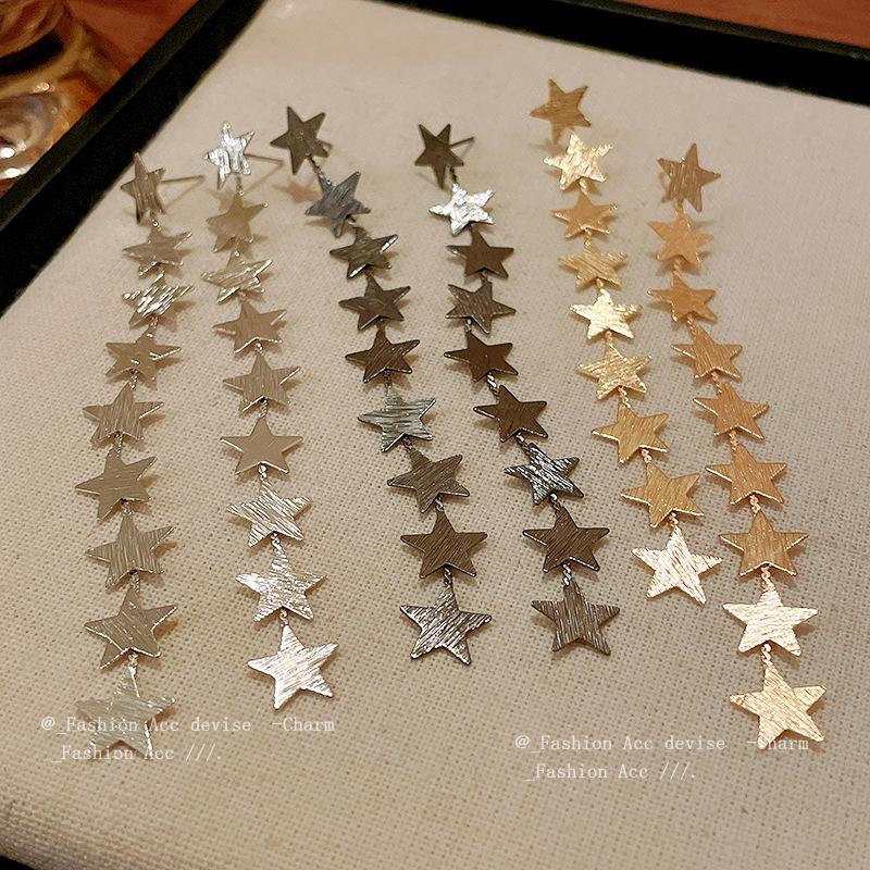 Silver needle metal star fringed earrings European and American fashion temperament earrings niche versatile high-end earrings women