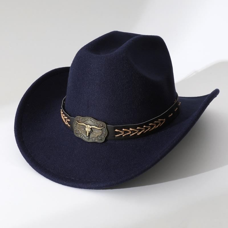 Jazz hat with cow head decoration, unisex vintage ethnic style decoration, European and American style Xiyin cowboy hat