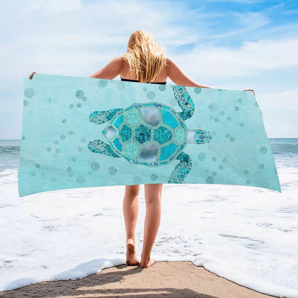 Popular Ocean Turtle Pattern Beach Towel Microfiber Absorbent Bath Towel Quick-Drying Double-Sided Velvet Beach Blanket