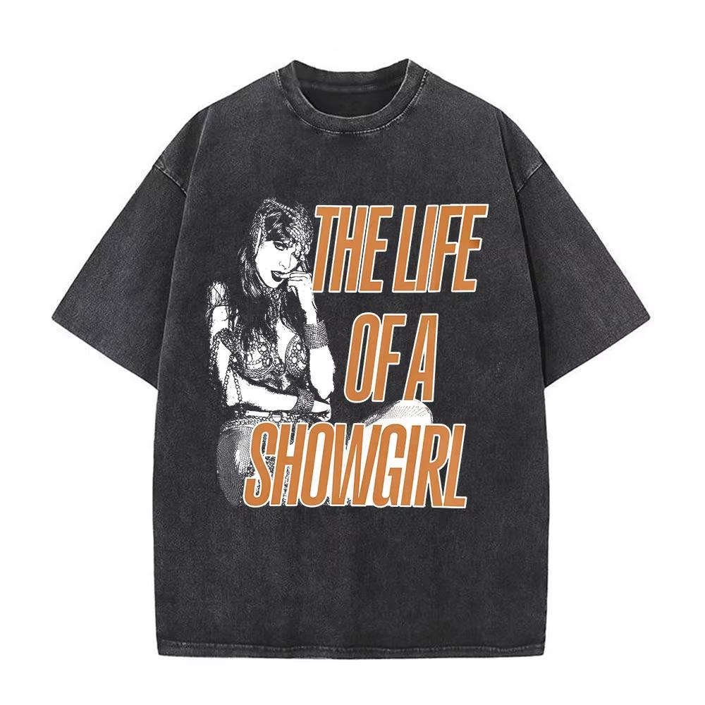 The Life of A Showgirl Album Merch Tshirts Fan Gifts Mens Women Clothing Vintage Washed Cotton Oversized Short Sleeve T Shirts