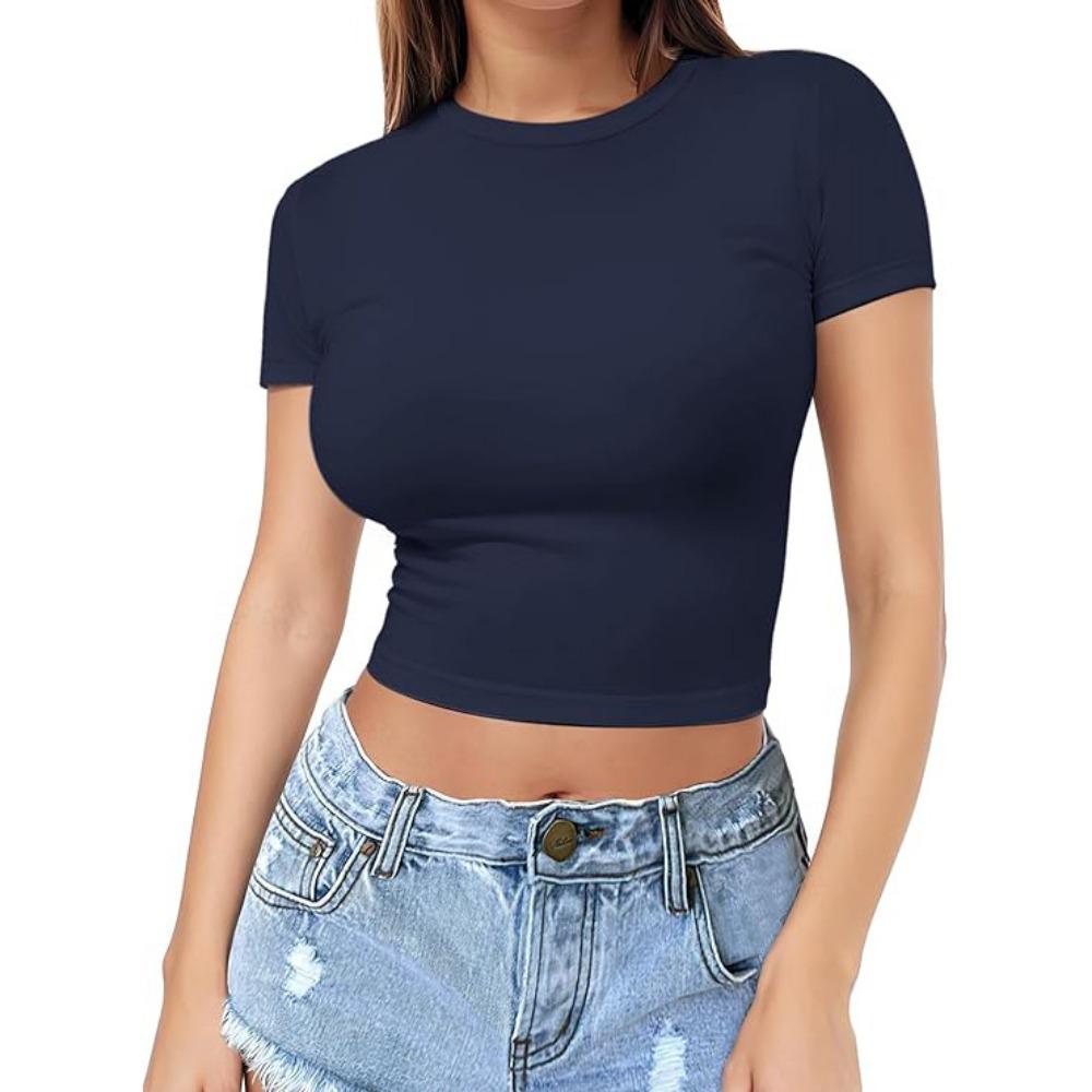 Rundhals T-Shirt Basic Kurzarm Crop Top Damen T-Shirt Casual Tank Top Schlanke weibliche Crop Top Fashion T-Shirt Y2k Streetwear