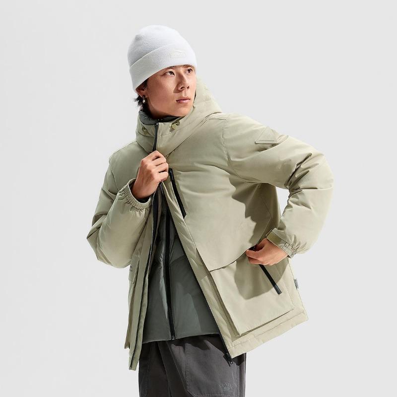 Li Ning Hot Pot Down Series Far Infrared Warm Hooded Versatile Cold Resistant Casual Gore-Tex Printed Zipper Winter Down Jacket Men Jacket AYMU223-2