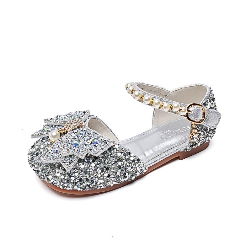 Children's flat crystal princess shoes new primary school students performance stage host single shoes model catwalk girls shoes