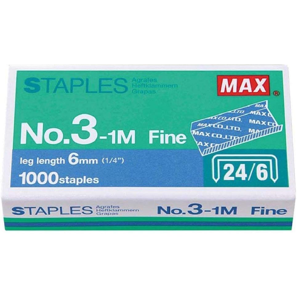 PLESIU MEselected MAX No.3-1M Flat Clinch Staples (24/6) for Office - 4 Boxes (4,000-Staples) - Silver