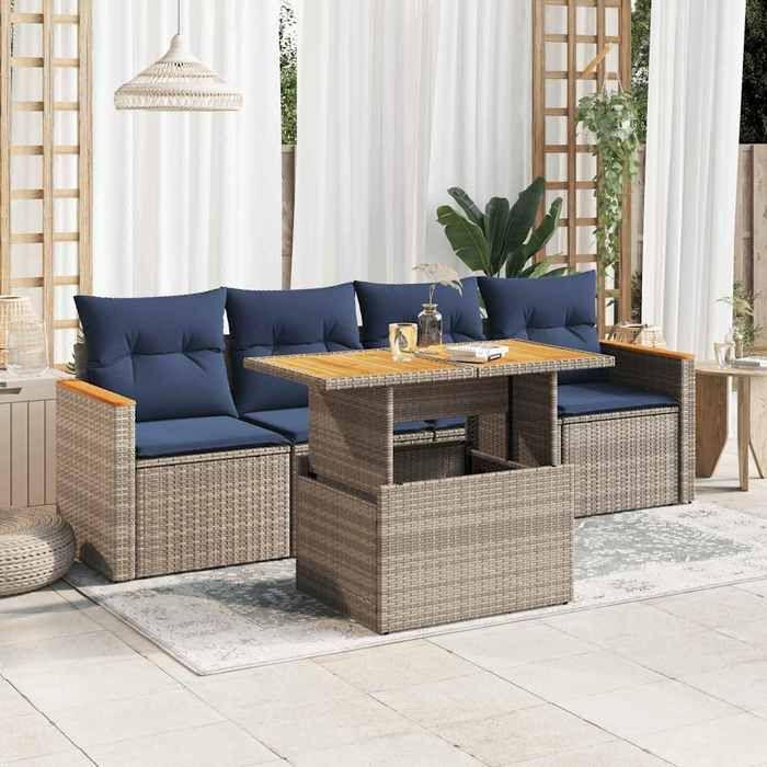 VidaXL Garden Lounge Set 5 Pcs with Grey Cushions Wicker, Outdoor Sofa Set, Corner Sofa Set 3327435