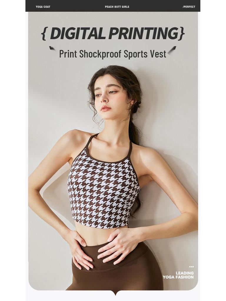 Damen Stoßabsorbierendes bedrucktes Sportweste & High Waist Hüfthebende Fitnesshose Set