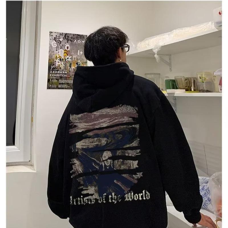 Trendy Couples' Outfits: Loose Shark Pullovers & Thick Student Sweatshirts