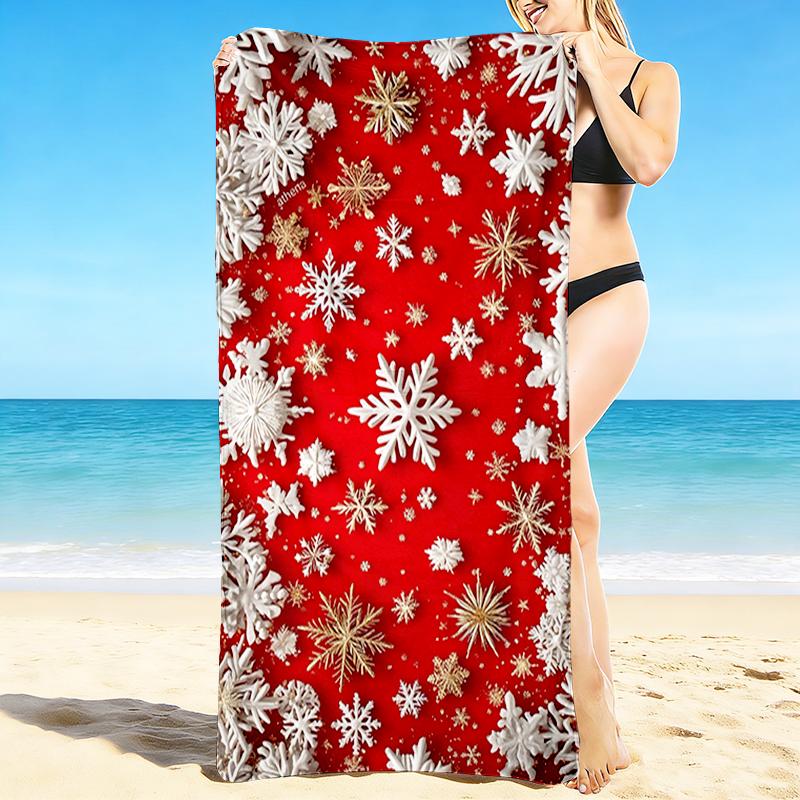 1Pc Snowflakes Background Beach Towel Quick Dry Multiuse For Beach Pool Gym Yoga Home Travel Christmas Halloween Xmas Gift S1145